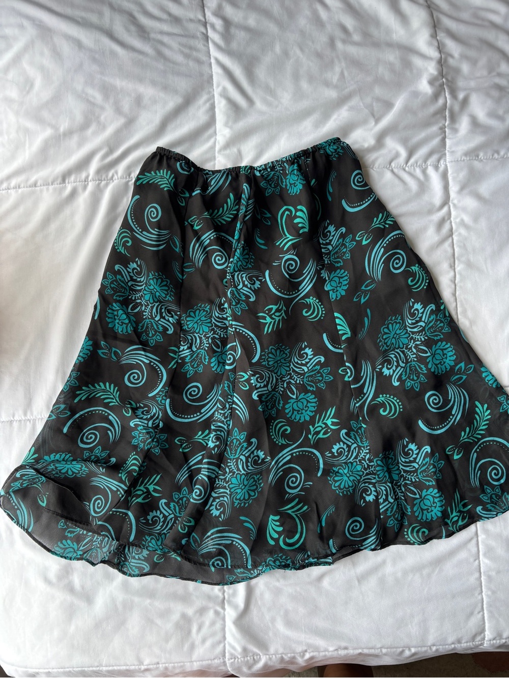 Black & Teal Floral A-Line Skirt